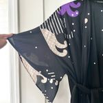Hanae Mori for Sandcastles Vintage Satin Asian Kimono Slinky Robe Black Purple M Size M Photo 4