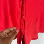 ELXSI Coral Chiffon Embroidered Button Front Top Split Neck Mandarin Collar Pink Size XL Photo 5