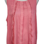 Elle  Pink Swiss Dot Sleeveless Blouse Size Large Pink Semi-Sheer Ruffle Top Photo 0