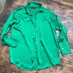 ZARA  green silky long sleeve pearl button button down top size medium Photo 4