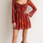 Cider  Red Paisley Long Sleeve Mini Dress – Boho Western Style, Size XS Photo 0