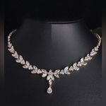 Crystal teardrop bridal wedding formal event luxury necklace Silver Photo 1