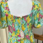 Umgee  Floral Mini Dress - blue green pink smocked back L Photo 3