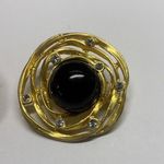 Pretty Gold Tone Black / Rhinestone Large Oversized Statement Clip On Earrings Photo 2