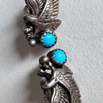 Vintage Sterling Silver Turquoise Eagle Earrings Womens Southwestern Style Photo 0