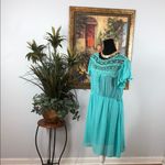 Chic Turquoise Crochet Mini Dress Pleated Short Flutter Sleeve Size XXL Green Photo 6