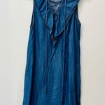 Ethereal boutique Lace Up Frill Neck Chambray denim Dress sz small Photo 2