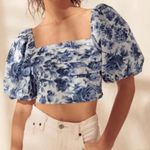 Abercrombie & Fitch Blue and White Floral Puff Sleeve Crop Top Sz XL Photo 0