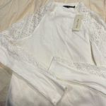 Doe & Rae New  white sweater with lace shoulders and sleeves large Photo 0