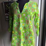 Vintage flower power green pink yellow cotton tunic, size medium Photo 1