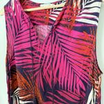 Beach Lunch Lounge Dress Womens Lg Tiered Palm Leaves Tassels Resort Tropical Pink Photo 4