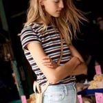 Madewell  Izzy Stripped Tee T -Shirt Velour Velvet Boxy Boy Preppy XXS Photo 0