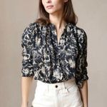 Mille Florian Top NWT Button Front Floral Blouse in Black Hibiscus Women’s XS Photo 0