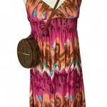 Stevie Lindsay Maxi Dress Pink Brown Turquoise Sleeveless Smocked Boho Size M Photo 0