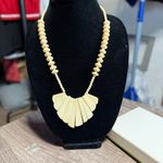 Vintage Fan Pendant‎ Necklace Beaded Boho Chic Statement Jewelry Women Tan Photo 3