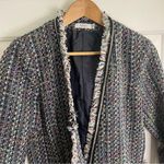 Avara Multicolor Tweed Blazer with Fringe detail Size Large trad wife academia Blue Photo 2