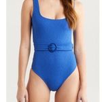 Farm Rio Women's Blue Matelasse Pineapple Belted One-Piece Swimsuit,Medium, $240 Photo 2