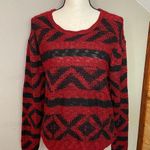 Forever 21 Red & Black Patterned Semi Sheer Sweater Large Photo 0