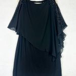 XScape  Capelet Sheath Dress Size 14 New Beaded Black Special Occasion Stretch Photo 2