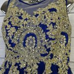 Tulle Prom Homecoming Dress Blue & Gold High Neck Tank Above Knee Length Size 4 Photo 3