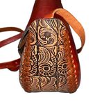 Hand Tooled Brown Leather Saddlebag Crossbody Purse Photo 2