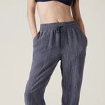 Athleta  Retreat Linen Ankle Pant High Rise Blue Coastal Travel Womens Medium Photo 0