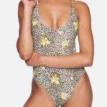 Hurley Jungle Cat Moderate Cheeky One Piece Swimsuit Cream, Brown Gold M NWT Photo 1