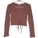 Altar'd State Altar’d State Small Light Pink Ruched Front Sweater Long Sleeve Bohemian Top Y2K Photo 0