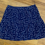Banana Republic Navy Blue Skirt White Key Print Pleated Mini Womens Size 6 Work Photo 0