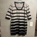 Calvin Klein Vtg Striped Knit Sweater Dress XL Black Beige Photo 3