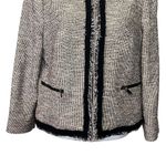 LK Bennett Tweed Fringe Blazer Women’s Size 12 Pink Shoulder Pads Zip Jacket Black Photo 2