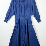 Vintage Liz Claiborne Dark Wash Denim Long Sleeve Button Up A Line Dress Size 4 Blue Photo 0