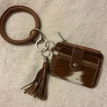 Brown Cowhide leather keychain with ring, card holder, and tassel Photo 0