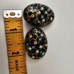 Hand painted Black Wood Aurora Borealis Rhinestone Vintage Statement Earrings Blue Photo 3