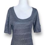 Calvin Klein Women's Gray Scoop Neck Short Sleeve Striped Midi Sweater Dress Photo 3