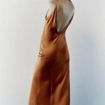 ZARA  New With Tag Women's V-Neck Thin Straps Long Satin Dress Brown Size Medium Photo 5