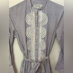 LOVER the Label Striped Shirt Dress Blue White Guipure Lace Trim Size 4 Photo 6