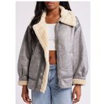 BDG NWOT  Stevie Women's Gray Faux Leather Longline Aviator Jacket Photo 4