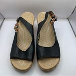 Crocs  A-Leigh Black Leather Slingback Cork Wedge Sandals size 10 Photo 3