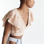 ZARA  Tan Cream Ruffled Crop Blouse Photo 1