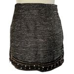 English Rose New  Beaded Grommet Hem Side Zip Tweed Mini Skirt Black Gold Photo 0