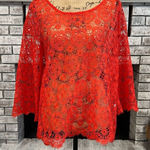 Adiva Womens Floral Crochet Open‎ Knit 3/4 Bell Sleeve Top Red Orange Size Large Photo 0