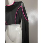 LOVE LOVE LOVE Shirt Womens Medium Black Pink Crop Top Mesh Fishnet Long Sleeve Photo 2