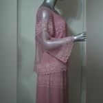 VINTAGE 70s Elegant Pink lavender Sheer Lace Maxi Dress,Size 12,made in U.S.A. Photo 5
