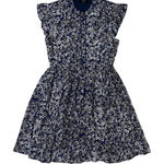 Madewell 100% Silk Blue Newsprint Floral Ruffle Cap Sleeve Silk Dress Womens 10 Photo 0