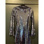 SELF PORTRAIT back cutout sequin long sleeve Open Back blue midi dress size 0 Photo 11