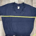 Main Strip V Neck Frayed Sweater Dark blue Size Large Photo 9