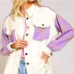 POL  Relaxed Fit Lavender Plaid Shacket Photo 1