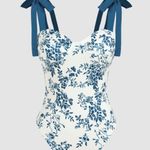 Cider  FLORAL V-NECK KNOTTED BODYSUIT Photo 0