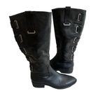 Arturo Chiang Black Knee High Buckle Accent Leather Boots, Sz 7 Photo 0